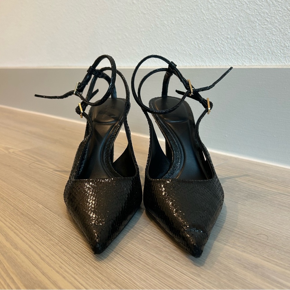 Zara black snakeskin heels